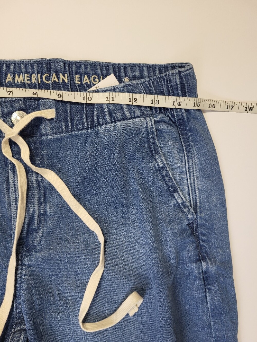 American Eagle Wide Leg Drawstring Pants Jeans Elastic Waist Button XS Short - Picture 8 of 11
